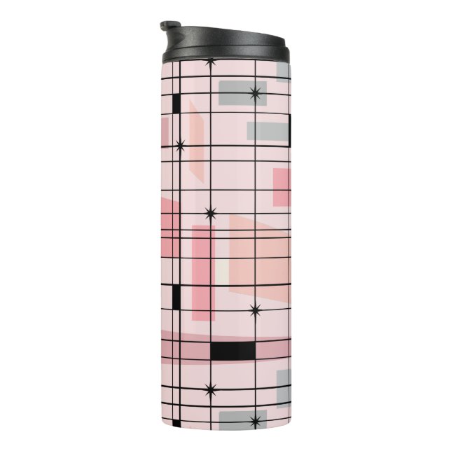 Retro Pink Grid und Sternexplosionen Thermal Tumbl Thermosbecher (Nach rechts gedreht)