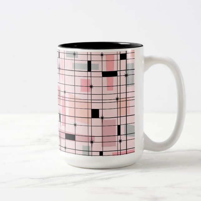 Retro Pink Grill und Sternexplosionen Zwei Tone Ka Zweifarbige Tasse (Rechts)