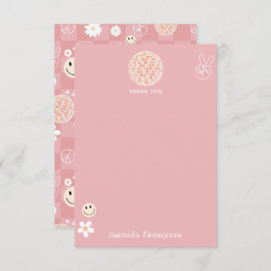 Retro Pink Groovy Checkered Hippie Muster Dankeskarte