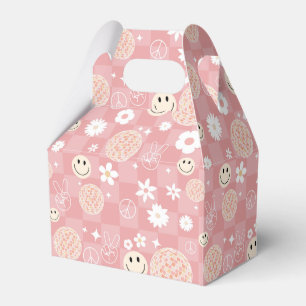 Retro Pink Groovy Checkered Hippie Muster Geschenkschachtel