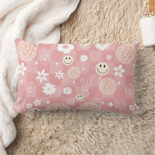 Retro Pink Groovy Checkered Hippie Muster Lendenkissen