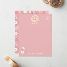 Retro Pink Groovy Checkered Hippie Muster Mitteilungskarte