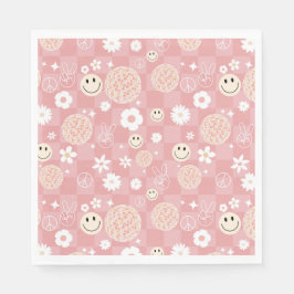 Retro Pink Groovy Checkered Hippie Muster Serviette