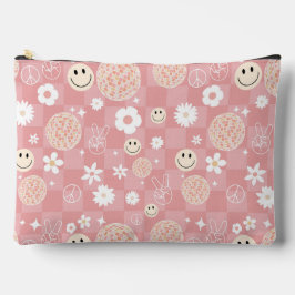 Retro Pink Groovy Checkered Hippie Muster Zubehörtasche