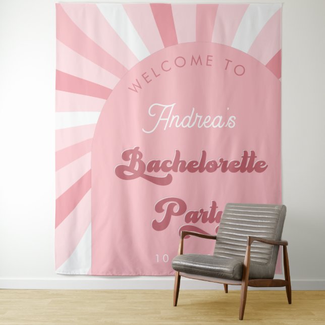Retro Pink Groovy Junggeselinnen-Abschied Hintergr Wandteppich (Beispiel)