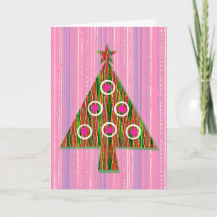 Retro-Pink-Grün-Pop-Art-Weihnachtsbaumkarte Karte