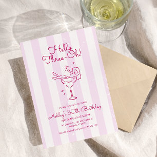 Retro Pink Hand Drawn Cocktail Glas 30. Geburtstag Einladung