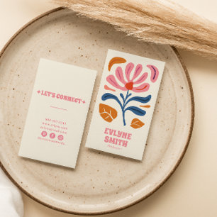 Retro Pink Hand Gezeichnet Groovy Floral Boho Girl Visitenkarte