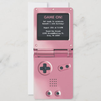 Retro Pink Handheld Gaming Birthday Invitation Einladung