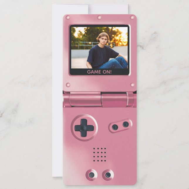 Retro Pink Handheld Gaming II Birthday Invitation Einladung (Vorderseite)