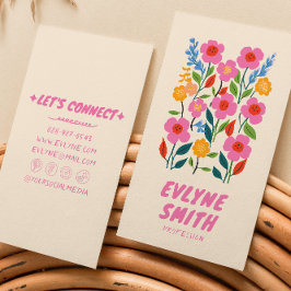 Retro Pink handschriftlich Gezeichnet florale Girl Visitenkarte