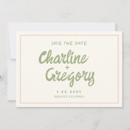 Retro Pink Handwriting Wedding Save the Date Einladung