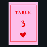 Retro Pink Heart Handwriting Wedding Tischnummer<br><div class="desc">Retro Pink Red Heart Handwriting Wedding Table</div>