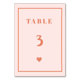 Retro Pink Heart Handwriting Wedding Tischnummer