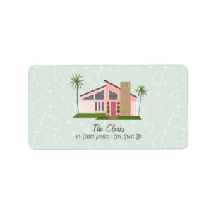 Retro Pink House Address Label Adressaufkleber