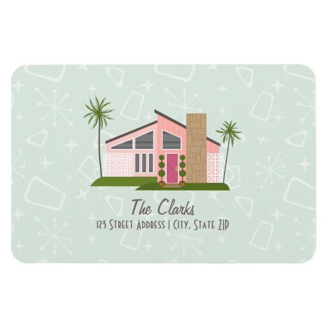 Retro Pink House Address Magnet (Horizontal)