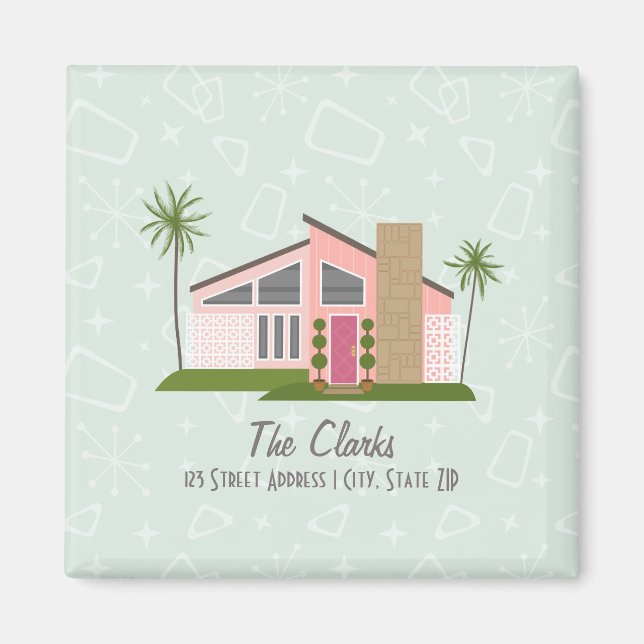 Retro Pink House Address Magnet (Vorne)