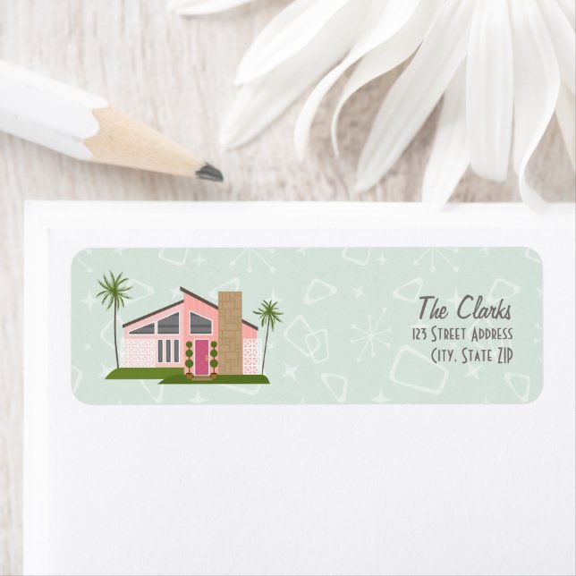 Retro-Pink-House-Label Mitte des Jahrhunderts (Insitu)