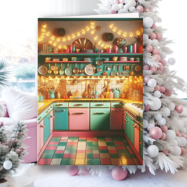 Retro Pink Hütte Kitsch Küche Weihnachten Karte (Von Creator hochgeladen)