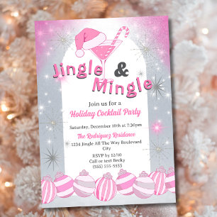Retro Pink Jingle & Mingle Holiday Cocktail Party Einladung