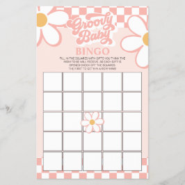 Retro Pink Karo daisy Baby Dusche Bingo Flyer