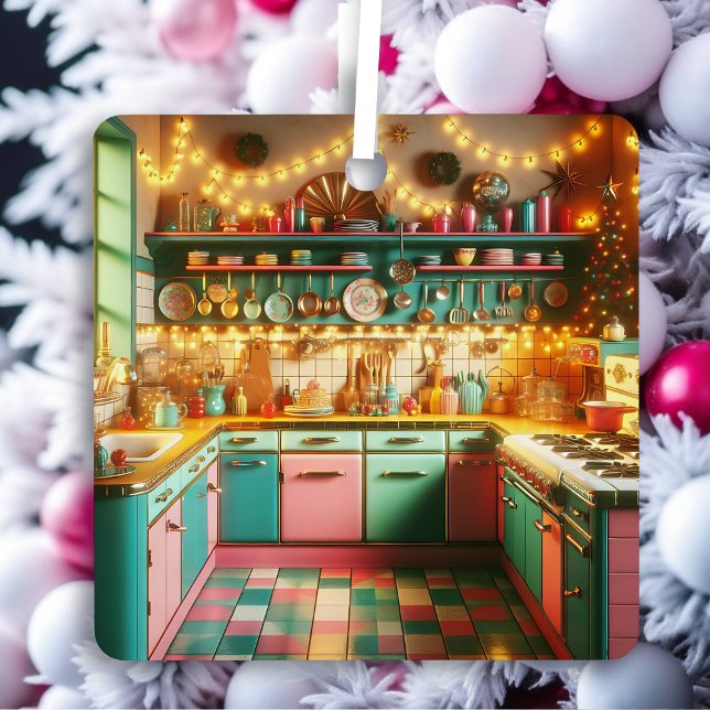 Retro Pink Kitsch Retro Weihnachten Personalisiert Ornament Aus Metall (Von Creator hochgeladen)