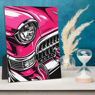 Retro Pink Klassiker Auto Front Pop Art Illustrati Fotoplatte