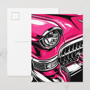 Retro Pink Klassiker Auto Front Pop Art Illustrati Postkarte