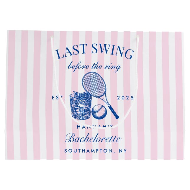 Retro Pink Letzte Swing vor dem Ring Tennis Bach Große Geschenktüte (Rückseite)