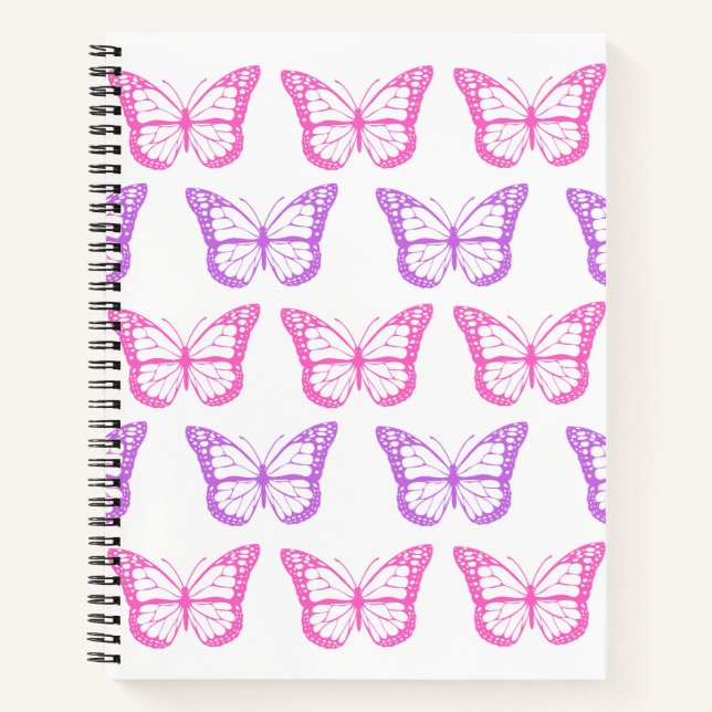 Retro Pink Lila Bläserschmetterling-Girl-Muster Notizbuch (Vorderseite)