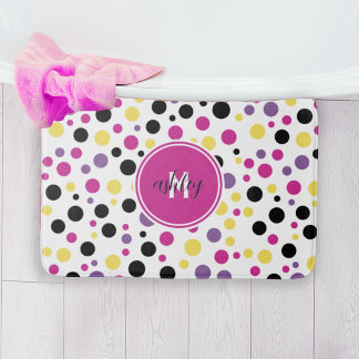 Retro Pink Lila Monogram Polka Dots Badematte