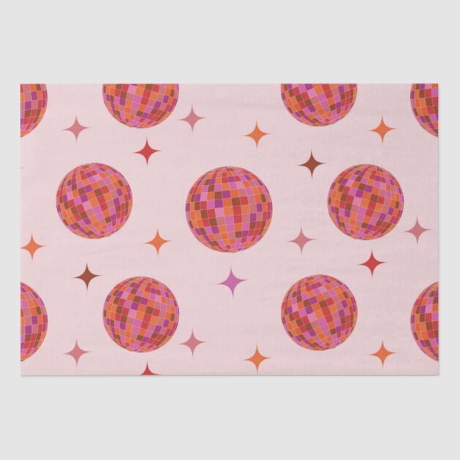 Retro Pink Lila Orange Balls mit Sternen Seidenpapier (Vorderseite)