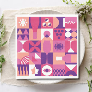 Retro Pink Lila Wein Bauhaus Cocktail Muster Serviette