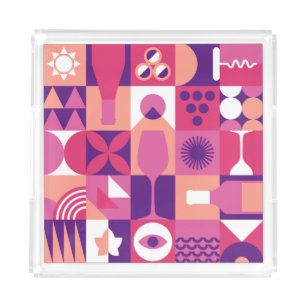 Retro Pink Lila Wine Bauhaus Muster Acryl Tablett