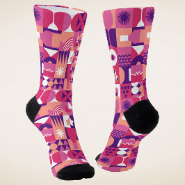 Retro Pink Lila Wine Bauhaus Muster Socken