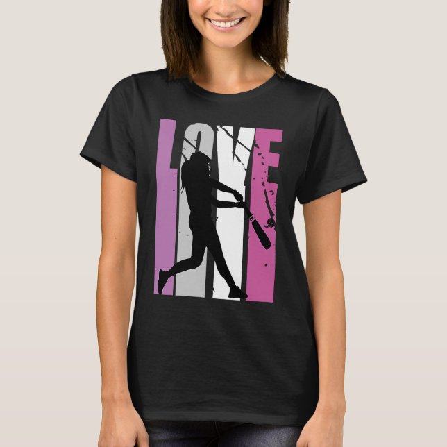 Retro Pink Live-Liebe Baseball Coach Womens Birthd T-Shirt (Vorderseite)