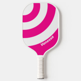 Retro Pink Lollipop Drei Kreisel Streifen mit Name Pickleball Schläger