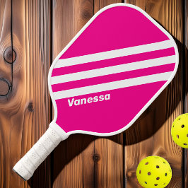 Retro Pink Lollipop Drei Streifen mit Namen Pickleball Schläger