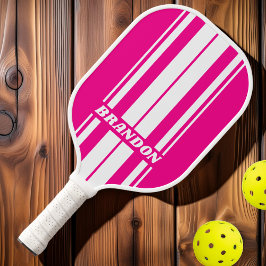 Retro Pink Lollipop Dualboard Streifen mit Namen Pickleball Schläger
