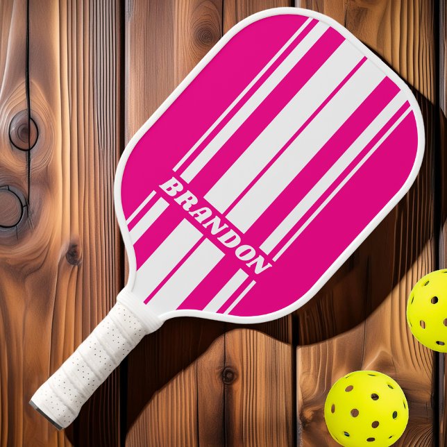 Retro Pink Lollipop Dualboard Streifen mit Namen Pickleball Schläger (Von Creator hochgeladen)