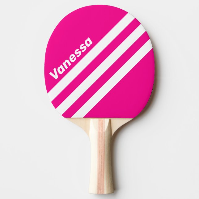 Retro Pink Lollipop Three Angled Stripe with Name Tischtennis Schläger (Vorderseite)