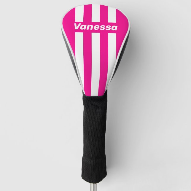 Retro Pink Lollipop Three Pin Stripes with Name Golf Headcover (Vorderseite)