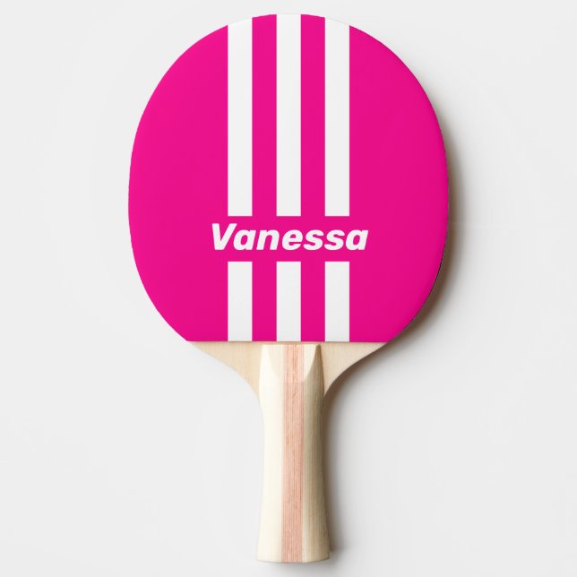 Retro Pink Lollipop Three Pin Stripes with Name Tischtennis Schläger (Vorderseite)