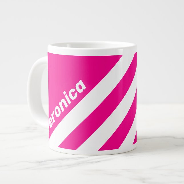 Retro Pink Lollipop Three Stripes with Name Jumbo-Tasse (Vorderseite Links)