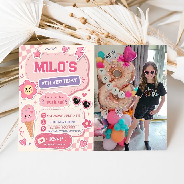 Retro Pink Mädchen Geburtstag  Einladung (Von Creator hochgeladen)
