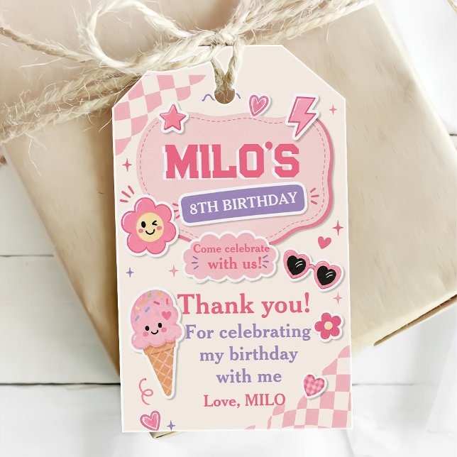 Retro Pink Mädchen Geburtstag Geschenkanhänger (Von Creator hochgeladen)
