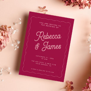 Retro Pink Magenta Fuchsia Wave Frame Wedding Einladung