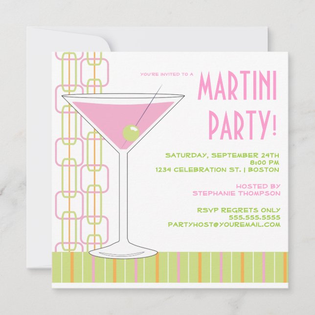 Retro Pink Martini Cocktail Party Einladung (Vorderseite)