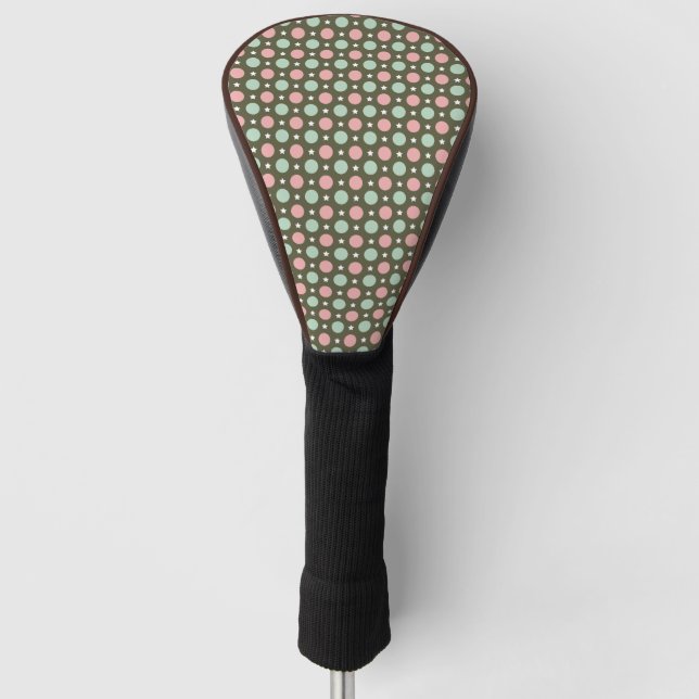 Retro Pink Mint Polka Dots & Stars Muster Golf Headcover (Vorderseite)
