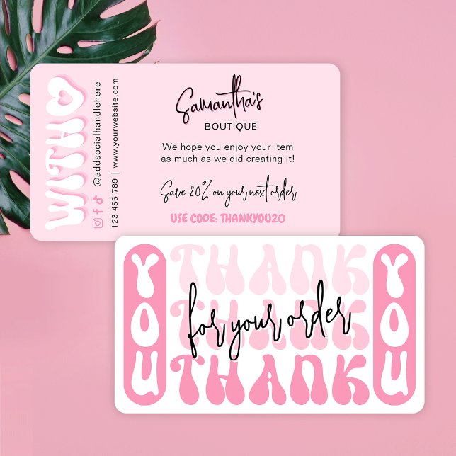 Retro Pink Modernes Business dank Rabatt Begleitkarte (Retro pink gradient thank you for order discount cards for your business)